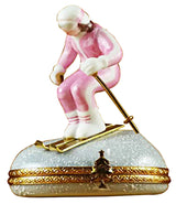 Rochard Limoges Woman Skier on Mountain Trinket Box