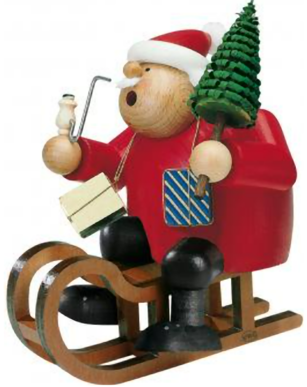 KWO Incense Smoker Santa Claus with Sleigh Handmade Wood