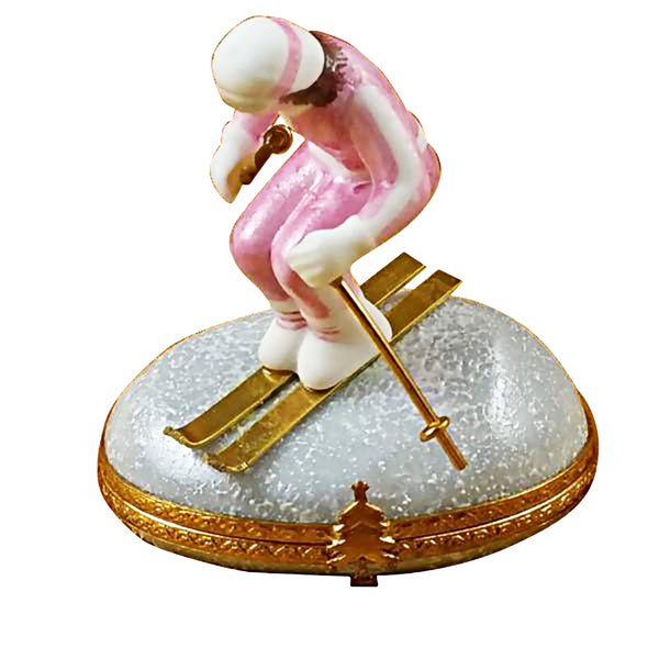 Rochard Limoges Woman Skier on Mountain Trinket Box