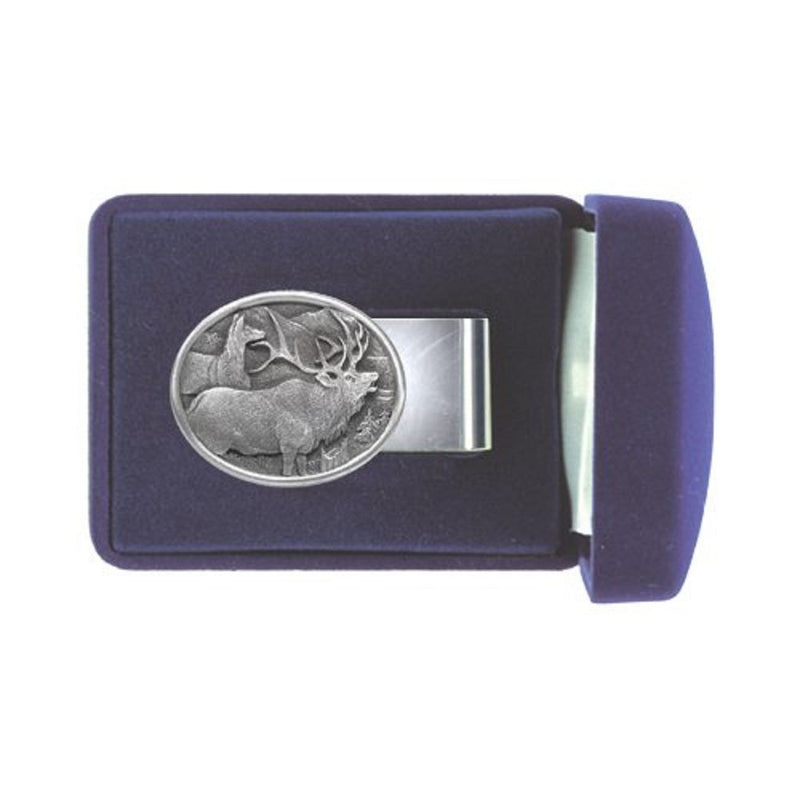 ELK Money Clip Solid PEWTER w/Gift Box OVAL