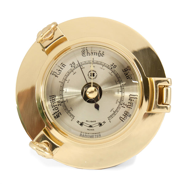 Bey-Berk Barometer Porthole in Lacquered Brass w/ Beveled Glass