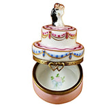 Rochard Limoges Mini Wedding Cake with Bride and Groom Trinket Box